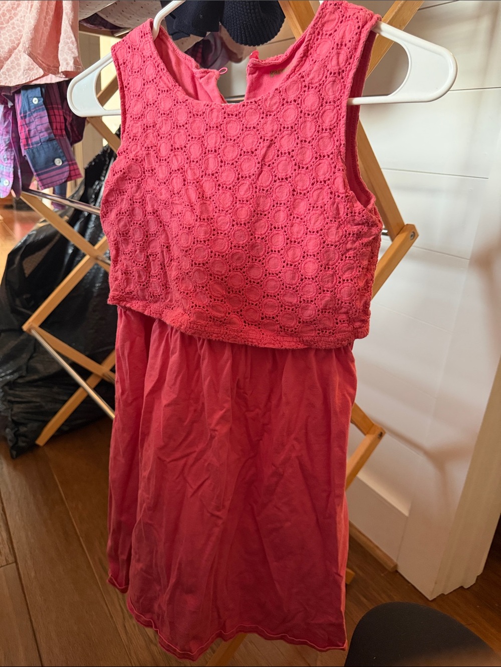 Garnet Hill Coral Pink Crochet Bodice Girls Dress